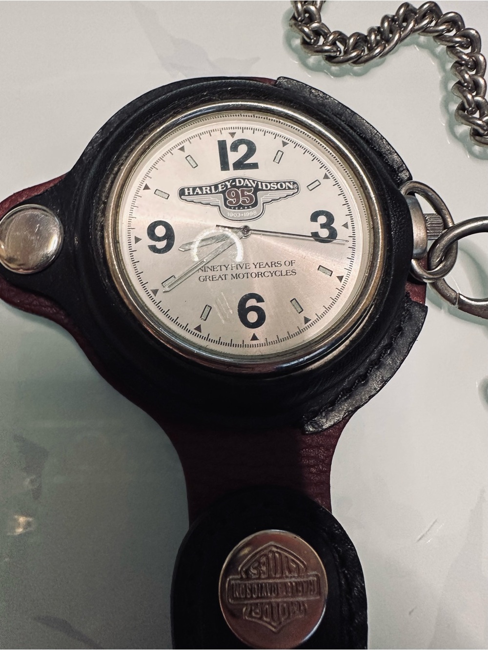 Harley-Davidson Black and Brown Leather Watch Pocket with Chain